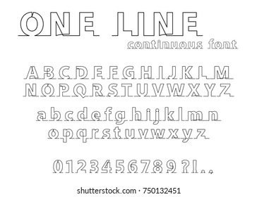 Continuous Line Alphabet And Numbers On White Background. Vector Illustration