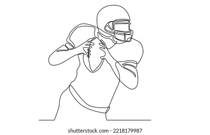 Continuous line of American football player holding a ball