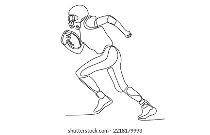 Continuous line of American football player holding a ball