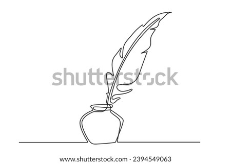 continuous line of ancient quill pen.single line of quill pen with liquid ink.old school stationery.isolated white background