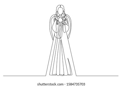 Continuous line angel greeting praying chris design style hand drawn vector illustration