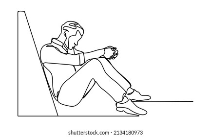 continuous line Anxious man in a white background
