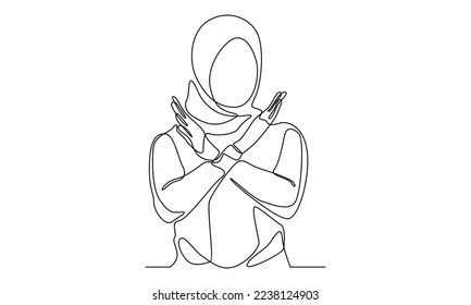 continuous line of Arabian woman crossing arms and saying no gesture