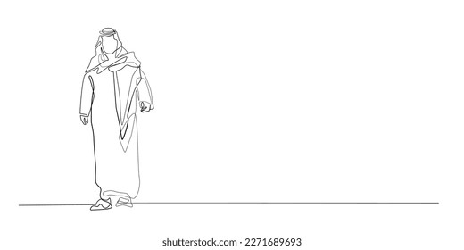 línea continua de gente árabe.un dibujo de una línea de gente árabe con ropa cultural.sombreros y ropa tradicionales arabios.