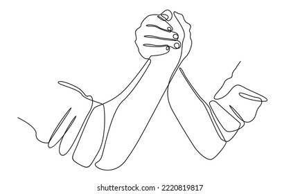 Continuous line of arm wrestling, wrestling, a dispute between two friends