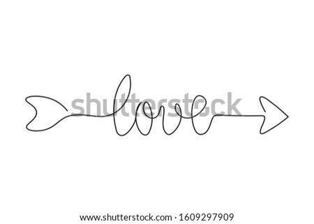 Continuous line arrow heart valentines design hand drawn simple vector illustration