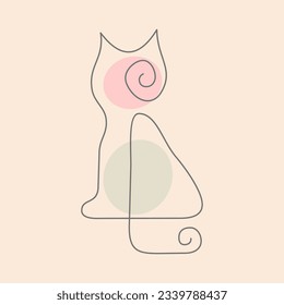 continuous line art, about cute cat