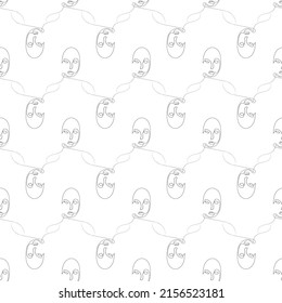 Continuous line art abstract face. Women's face in one line art style. Vector illustration