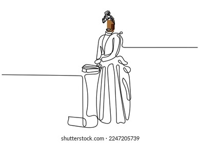 continuous line art of african american woman. Victorian age and legacy of black women. Ethnicity and racism struggles. Black history.