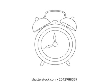 Linha de Arte Contínua de um Relógio Despertador - Tempo Minimalista e Ilustração de Despertar