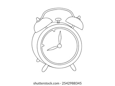 Linha de Arte Contínua de um Relógio Despertador - Tempo Minimalista e Ilustração de Despertar