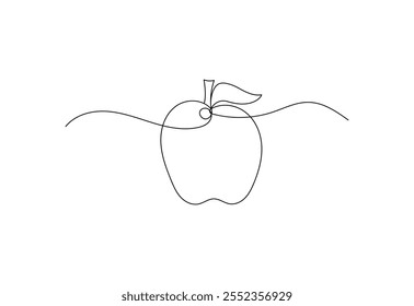 Continuous line art  Apple design. Fruits concept continuous line art, Vector illustration
