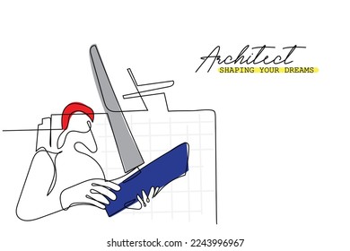Continuous line art of architects. Building architecture business concept. Architect briefing investors businessmen and foreman. One line vector art. Isolated Architect design. Engineer line art.