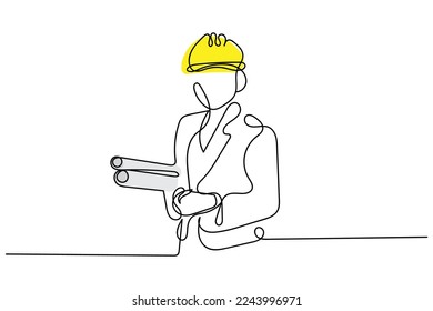 Continuous line art of architects. Building architecture business concept. Architect briefing investors businessmen and foreman. One line vector art. Isolated Architect design. Engineer line art.