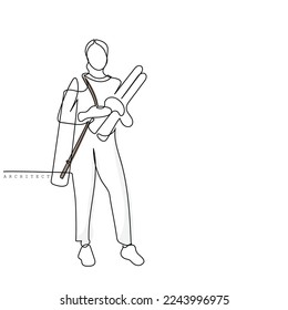 Continuous line art of architects. Building architecture business concept. Architect briefing investors businessmen and foreman. One line vector art. Isolated Architect design. Engineer line art.