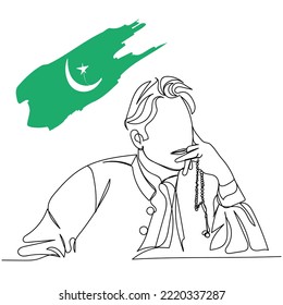 Continuous Line Art Of An Asian Man. Pakistani Culture. Vector Of Adult Man From Pakistan. Leadership. Concept Of Vision For Life. Sitting And Walking Person. Khan From Pakistan. Ethnic People Art