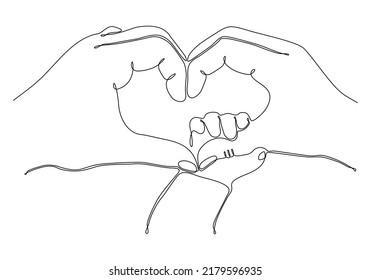 
Continuous line art Baby holding finger adult hand together  One line design style    vector illustration