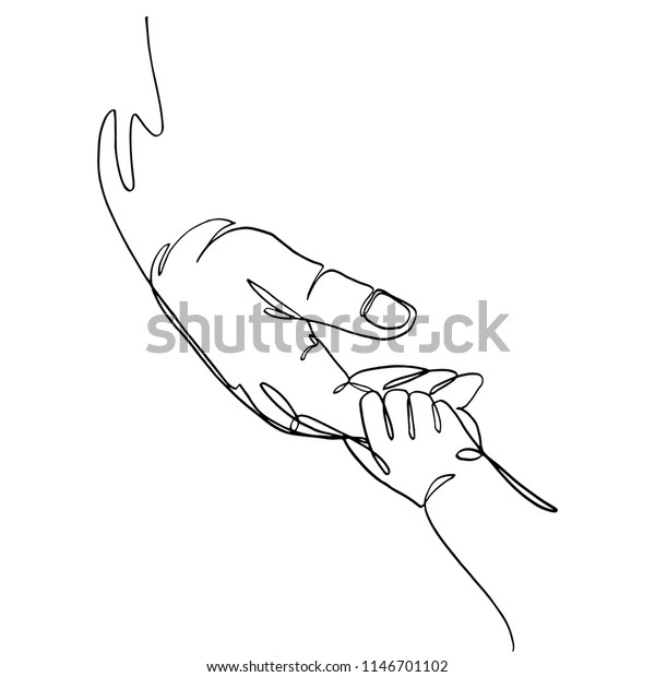 成人の手の小指を合わせて持つ 連続したラインアートの赤ちゃん 1本の線のデザインスタイル ベクターイラスト のベクター画像素材 ロイヤリティフリー