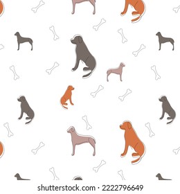Continuous line art background for decorative dog bone. Black white abstract design for paper, cover, fabric, texture, minimal. Grey orange watercolor seamless wave pattern hand drawing vector paint. 