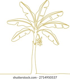 Continuous line art of a banana tree with a banana