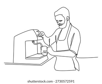 Continuous Line Art Barista Zubereitung Kaffee