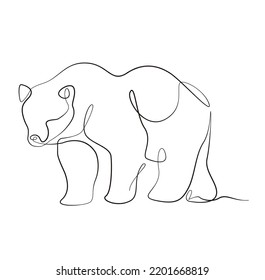 Continuous line art bear walking. Vector stock illustration isolated on white background