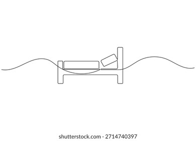 Continuous Line Art Bed with Wavy Flow Minimalist Sleep and Relaxation Concept Vector
