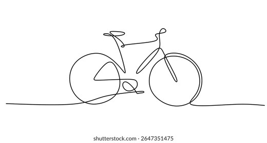 Linha contínua arte de uma bicicleta, um símbolo mínimo para ecologicamente correto deslocamento, usado para aplicações de transporte urbano ou blogs de fitness.