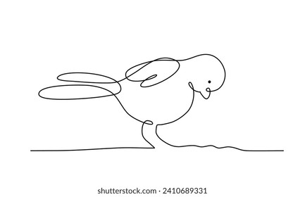 Kontinuierliche Kunst eines Vogels suchen nach Nahrung auf dem Boden, bearbeitbare Linie Kunst Vektorgrafik.