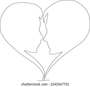continuous line art black and white love symbol drawing
