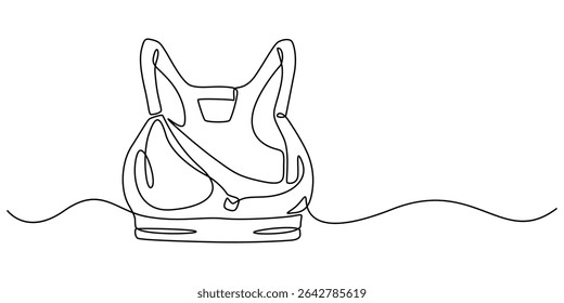Arte de linha contínua do sutiã, Contínuo um simples desenho de linha única de empurrar ícone de sutiã em silhueta em um fundo branco. Linear estilizado, Biquíni de terno de banho Desenho de linha única com editável.