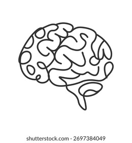 Continuous line art brain drawing on white background