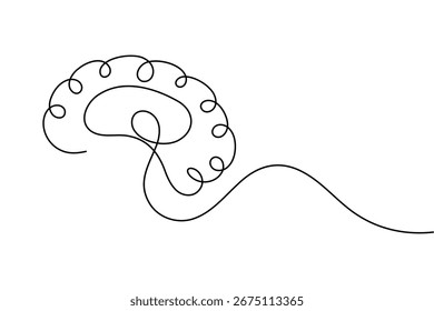 Continuous line art brain illustration perfect for education, psychology, science, and medical concepts