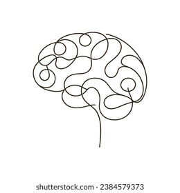 Continuous line art of brain. Simple line art isolated. Vector illustration