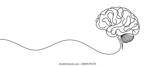 Continuous line art of brain. Simple line art isolated. Vector illustration