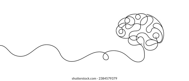 Continuous line art of brain. Simple line art isolated. Vector illustration