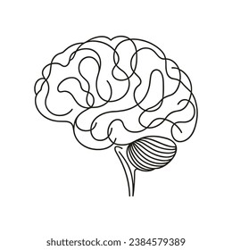 Continuous line art of brain. Simple line art isolated. Vector illustration