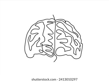 Continuous line art of brain. Simple line art. One line vector