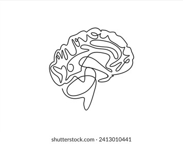 Continuous line art of brain. Simple line art. One line vector