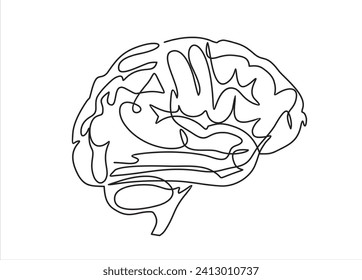 Continuous line art of brain. Simple line art. One line vector