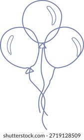 Arte de línea continua de un montón de tres globos con cuerdas, fiesta y celebración vibe, estética minimalista, línea negra sobre fondo blanco, estilo de Vector