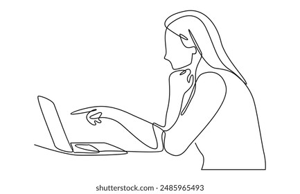 continuous line art of businesswoman with laptop