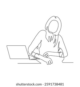 continuous line art of businesswoman with laptop