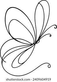 Continuous Line Art of a Butterfly in Flight. Continuous line drawing, abstract and minimalist lineart design. Vector illustration.