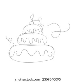 Kontinuierlicher Kunstkuchen zum Geburtstag mit Kerze. Einzeilenziehbäckerei