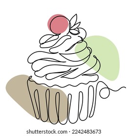 continuous line art of cake. Sweets vector clip art. Isolated pie art. Celebration and love concept.