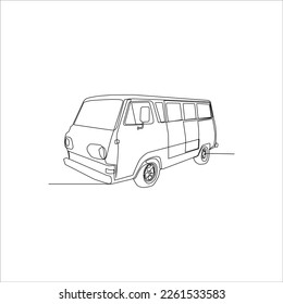 arte de línea continua del coche de la camioneta de camper