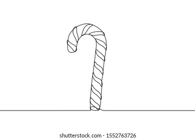 Continuous Line Art Candy Cane Vertically Standing. Sweet Treat Twisted Candy Stick Close-up. It Can Be Used For Animation. Vector