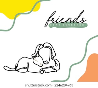 Continuous line art of a cat and dog. Concept of odd friendships. Poster design. Wallpaper ideas. 