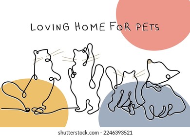 Continuous line art of cats. Pets store poster elements. Inspirational designs for wallpaper and posters.